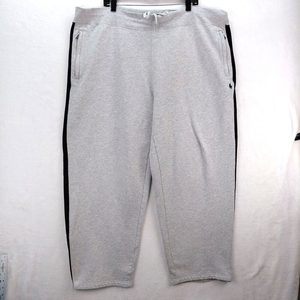 Polo Ralph Lauren Sweatpants Mens 3XB Gray Striped Heavyweight Ankle Zip Pockets
